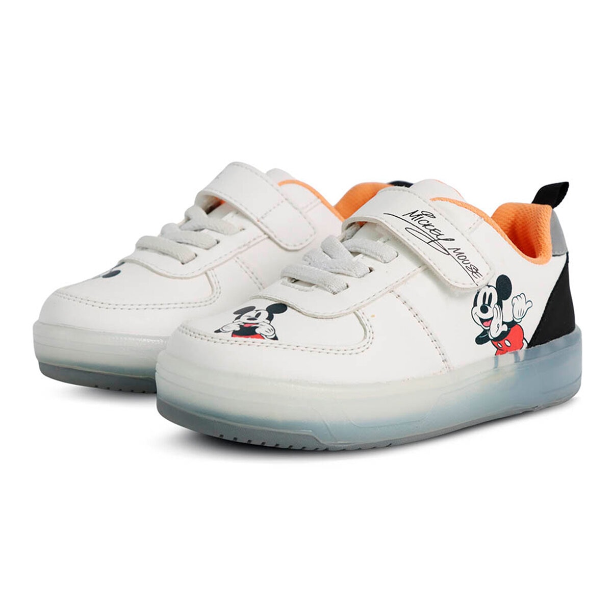 Disney Mickey, Tenis Color Blanco-Naranja con Luces para Niño, Varios Colores