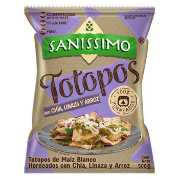 Sanissimo Totopos con Chía Linaza y Arroz 500 g Sanissimo Totopos con Chía Linaza y Arroz 500 g