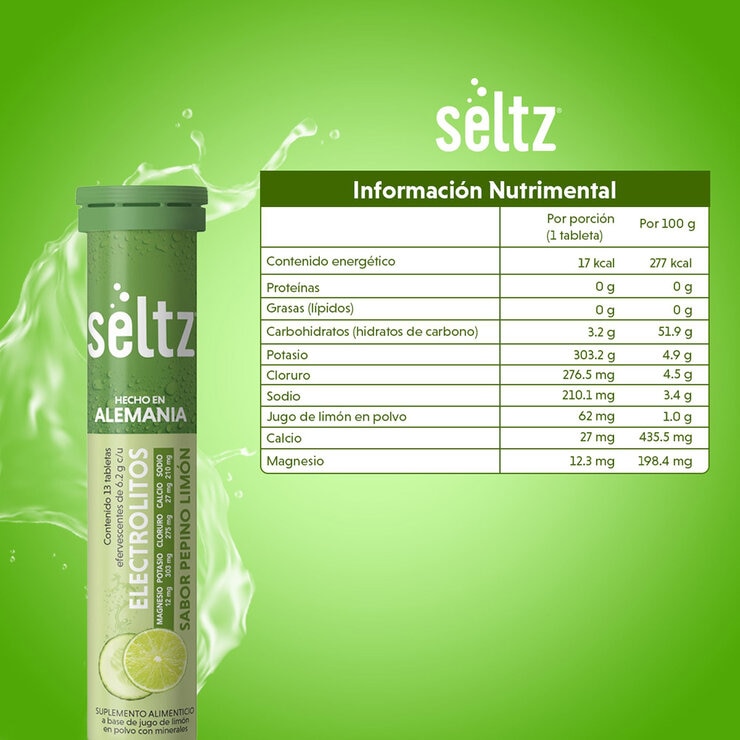 Seltz Electrolitos 3 Tubos de 13 Tabletas Efervescentes c/u Sabor Pepino-Limón Seltz Electrolitos 3 Tubos de 13 Tabletas Efervescentes c/u Sabor Pepino-Limón
