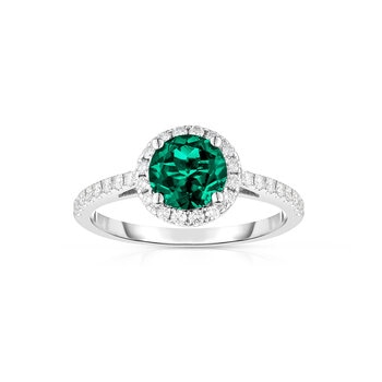 Anillo de Esmeralda Creada con Diamantes, 0.33ctw, Oro Blanco 14K