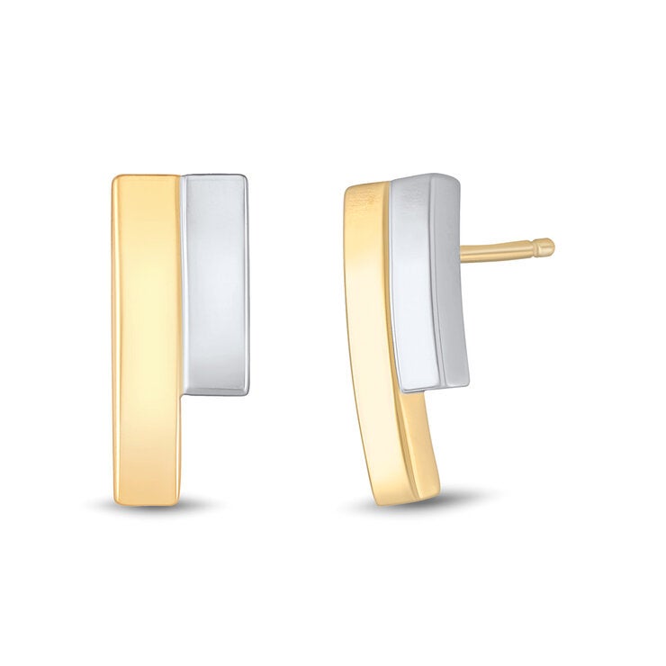 Aretes, Dos Tonos, Oro 14K Aretes, Dos Tonos, Oro 14K
