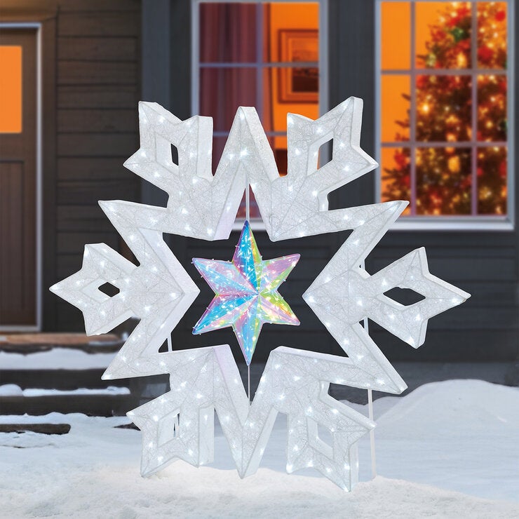 Copo de Nieve con Estrella Prismática Giratoria con Luces LED Copo de Nieve con Estrella Prismática Giratoria con Luces LED