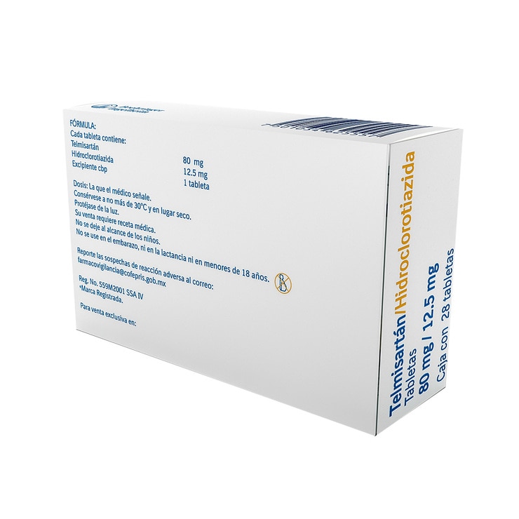 Telmisartán/Hidroclorotiazida 80mg./12.5mg, 28 Tabletas