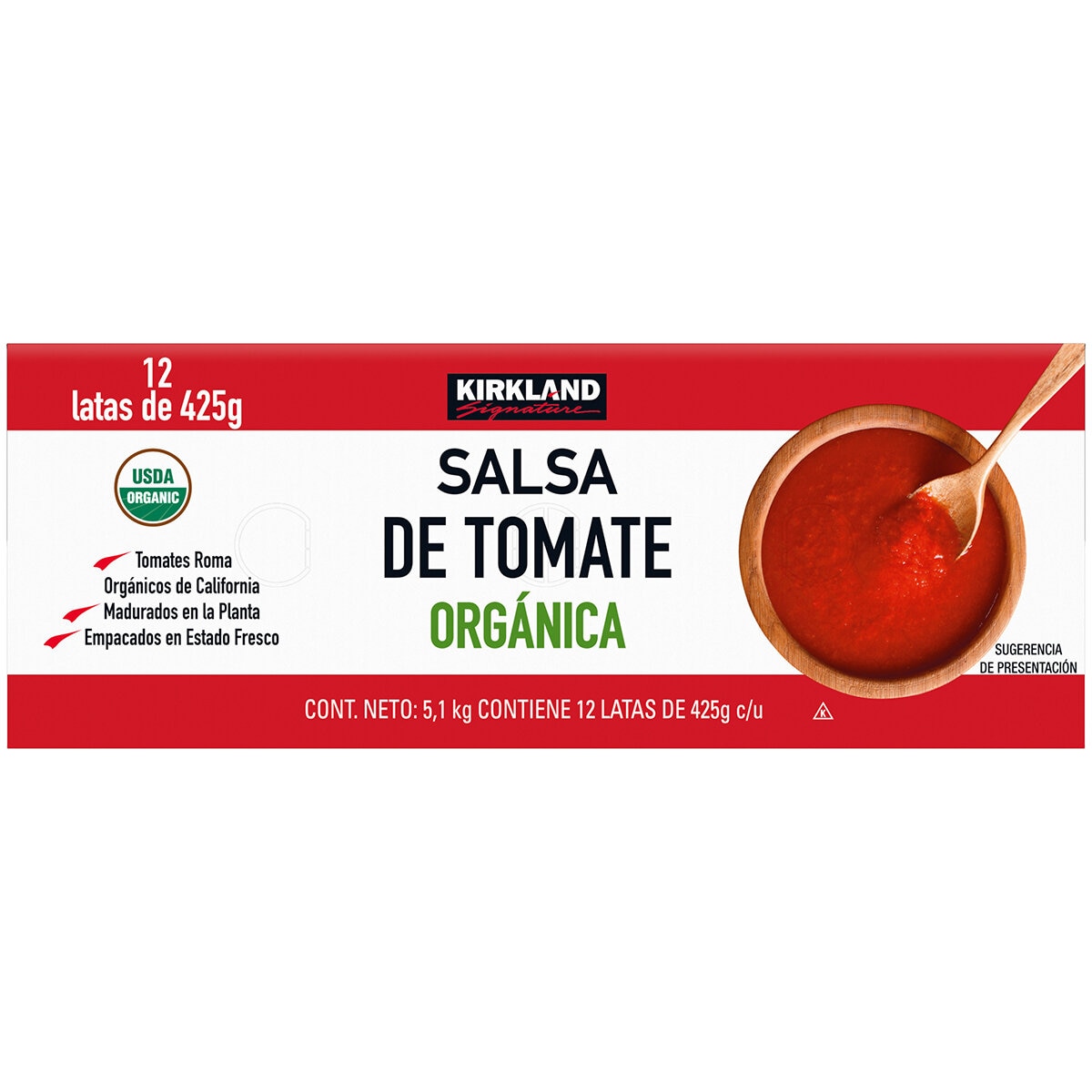 Kirkland Signature Salsa de Tomate Orgánica 12 pzs de 425 g