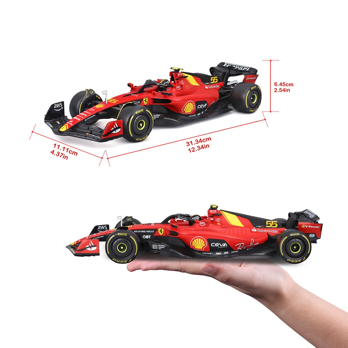 Bburago Auto F1 de Colección Escala 1:18, Ferrari #55 Italy