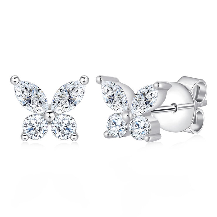 Aretes de Diamantes 0.58ctw, Forma Mariposa, Oro Blanco 14K Aretes de Diamantes 0.58ctw, Forma Mariposa, Oro Blanco 14K