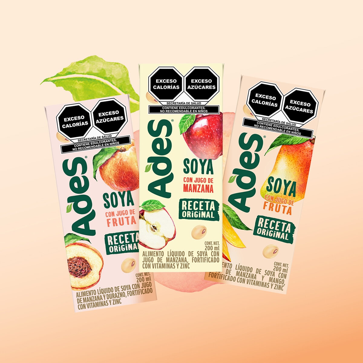 Ades Bebida de Soya Con Jugo de Frutas 36 pzas de 200ml (Varios Sabores)