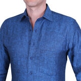 Emporio Colombo, Camisa de Lino para Caballero Corte Regular/Slim en Varias Tallas, Color Azul