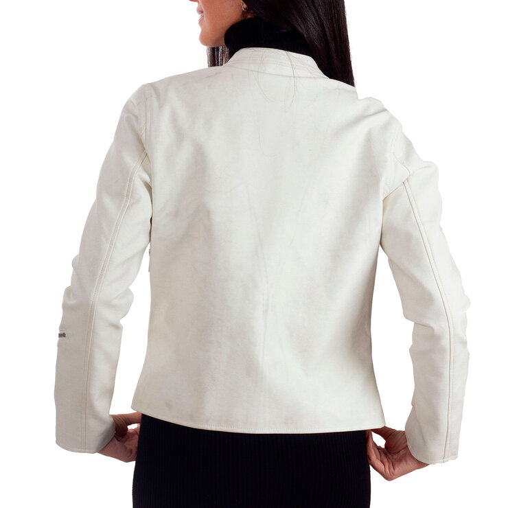 Nine West, Chamarra de Piel Sintética Color Hueso para Dama