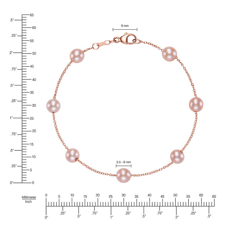 Pulsera de Perlas Cultivadas Agua Dulce, Rosas, 5.5-6.0mm, Oro Rosa de 14K