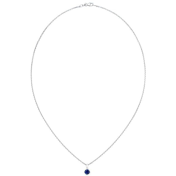 Collar de Zafiro Azul Redondo, Oro Blanco de 14K Collar de Zafiro Azul Redondo, Oro Blanco de 14K