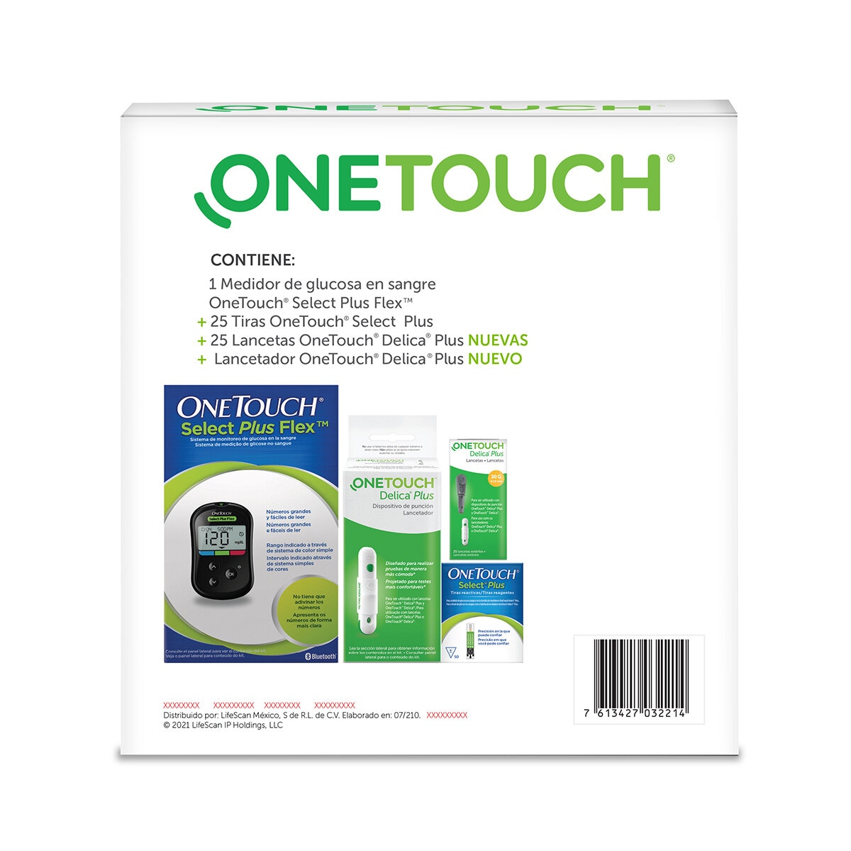 OneTouch Select Plus Flex Medidor de Glucosa en Sangre + 25Tiras Reactivas + 25 Lancetas y Puncionador