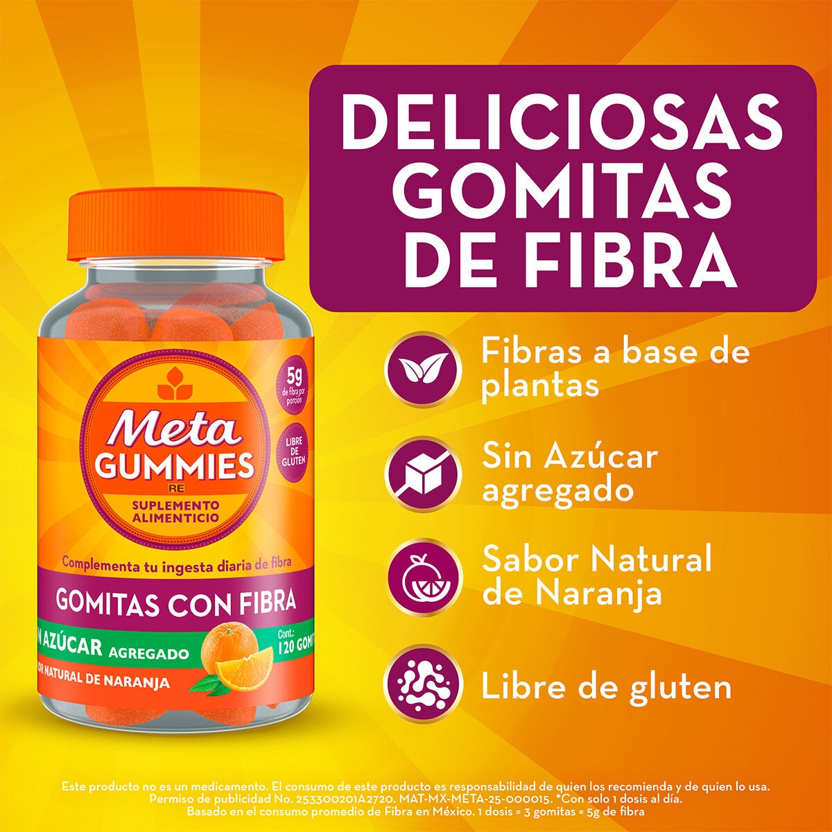 Metagummies 120 Gomitas con Fibra Sabor Naranja Metagummies 120 Gomitas con Fibra Sabor Naranja