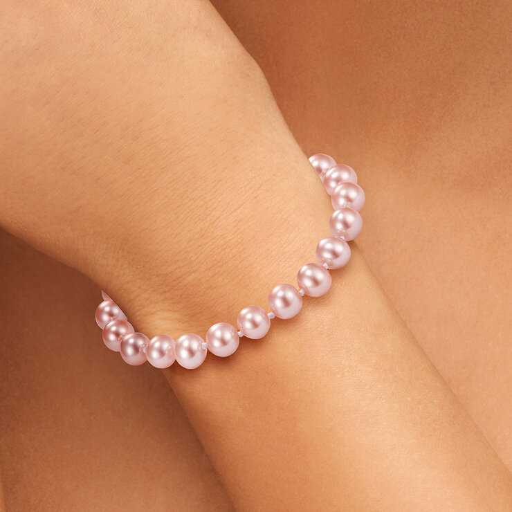Pulsera de Perlas Rosas Cultivadas 8-8.5mm, Oro Rosa de 14k