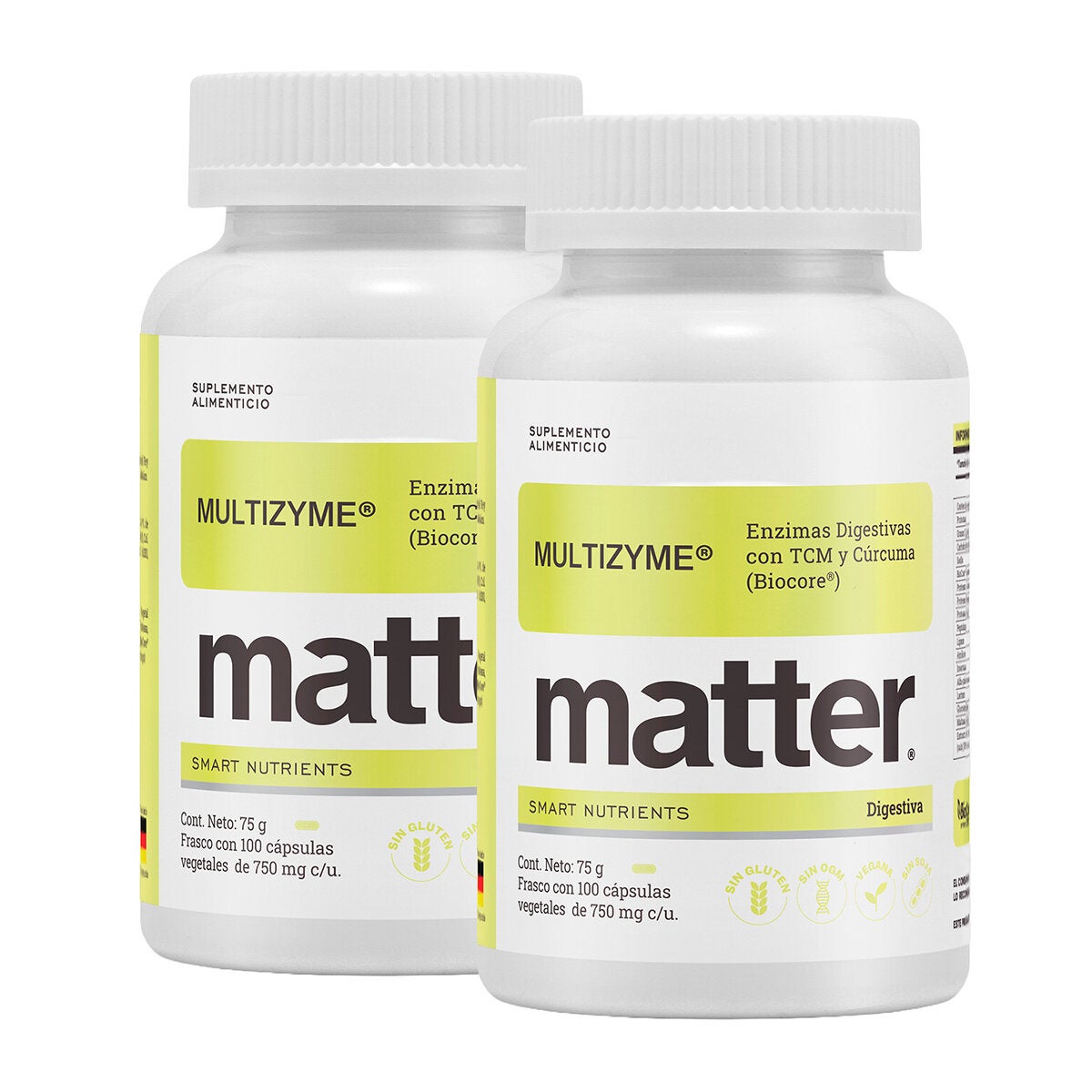 Matter Multizyme Enzimas Digestivas con TCM y Cúrcuma (Biocore) 2 Frascos de 100 Cápsulas c/u Matter Multizyme Enzimas Digestivas con TCM y Cúrcuma (Biocore) 2 Frascos de 100 Cápsulas c/u
