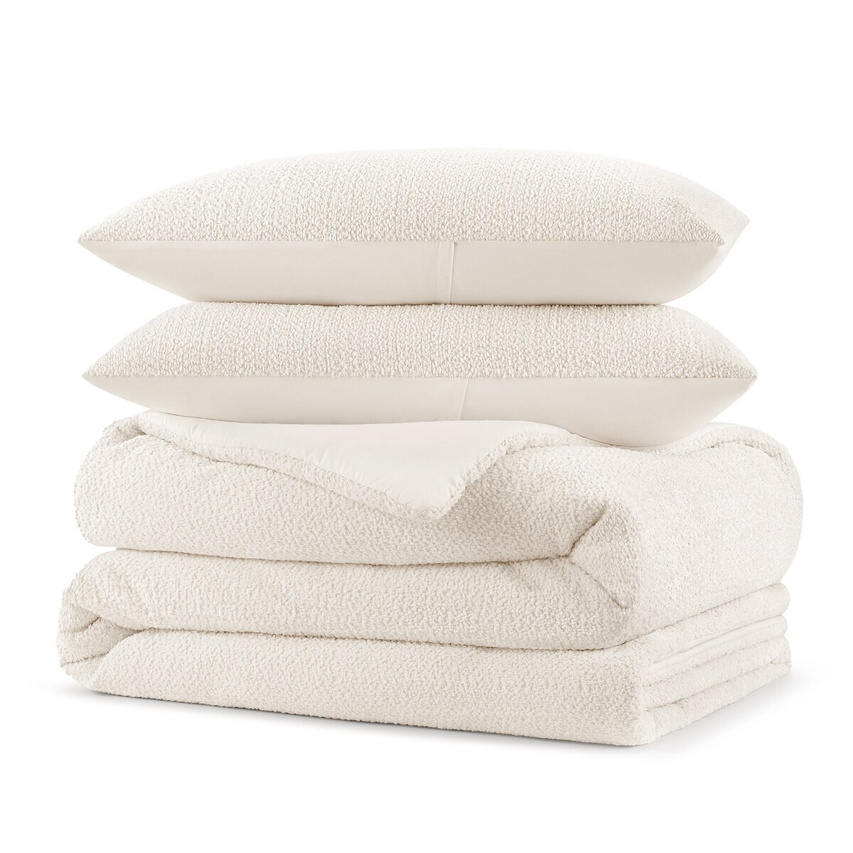 Cococozy, Juego de Edredón, Modelo Boucle, Tamaño King, Color Blanco