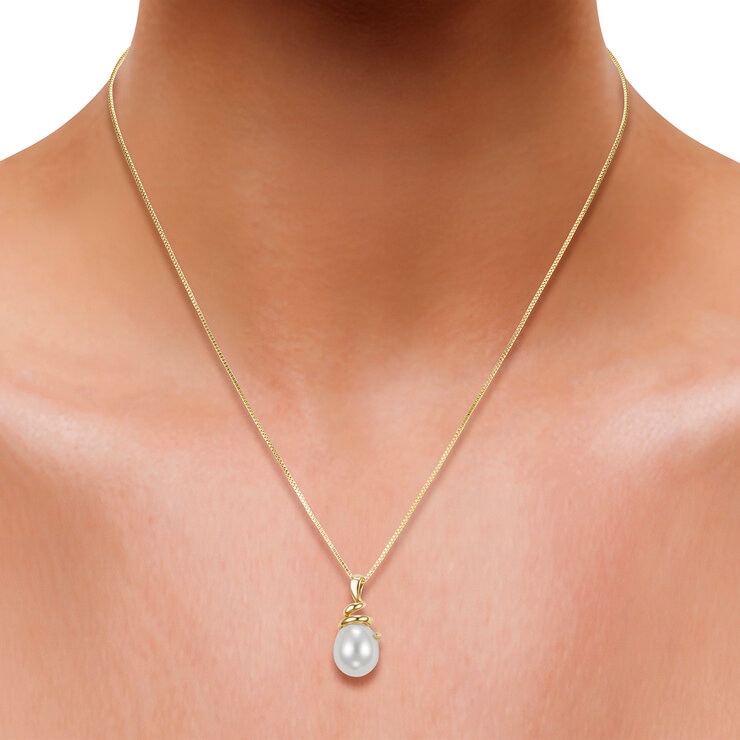 Dije de Perla Cultivada, 9-10mm, Oro Amarillo de 14K