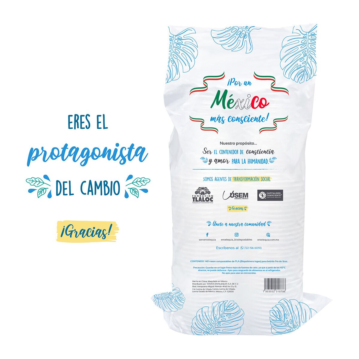 Entelequia Vasos Compostables 140 pzas de 473 ml