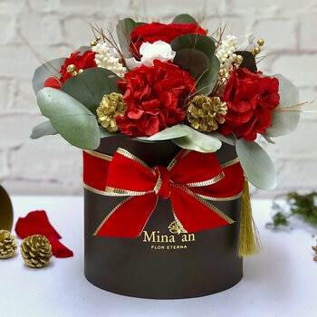 Bouquet Navidad, Caja Negra Listón Rojo Bouquet Navidad, Caja Negra Listón Rojo