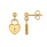 Aretes de Candado de Corazon, Oro Amarillo 14K