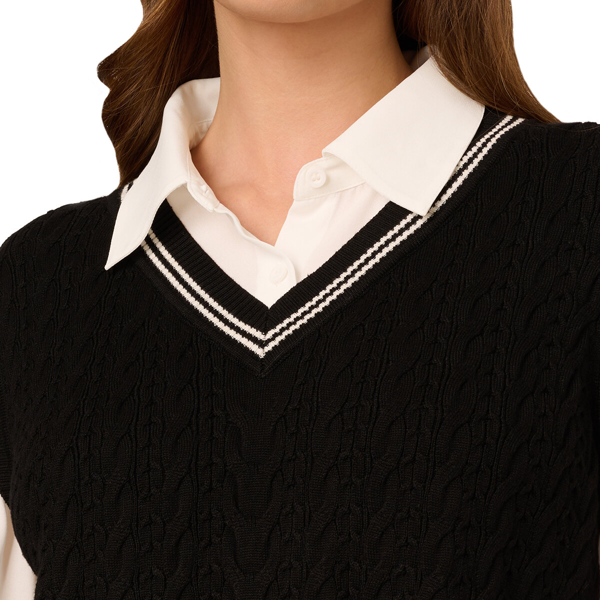 Adrianna Papell Chaleco con blusa simulada para Dama Negro Grande