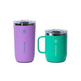 ThermoFlask Juego de 2 Tazas para Café con Aislamiento al Vacío 355 mL / 474 mL, Morado y Aqua