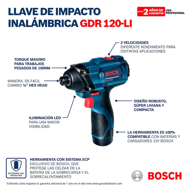 Bosch, Combo Atornillador + Llave de impacto 12V