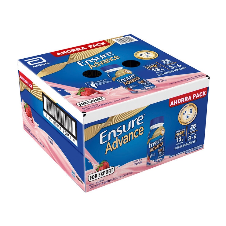 Ensure Advance Suplemento Alimenticio Sabor Fresa 16 pzas de 237 ml