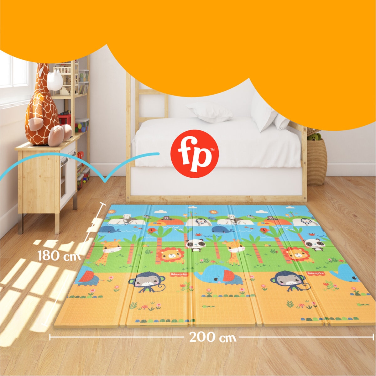 Fisher Price, Tapete de Juego Portátil de Doble Vista Zoológico Feliz