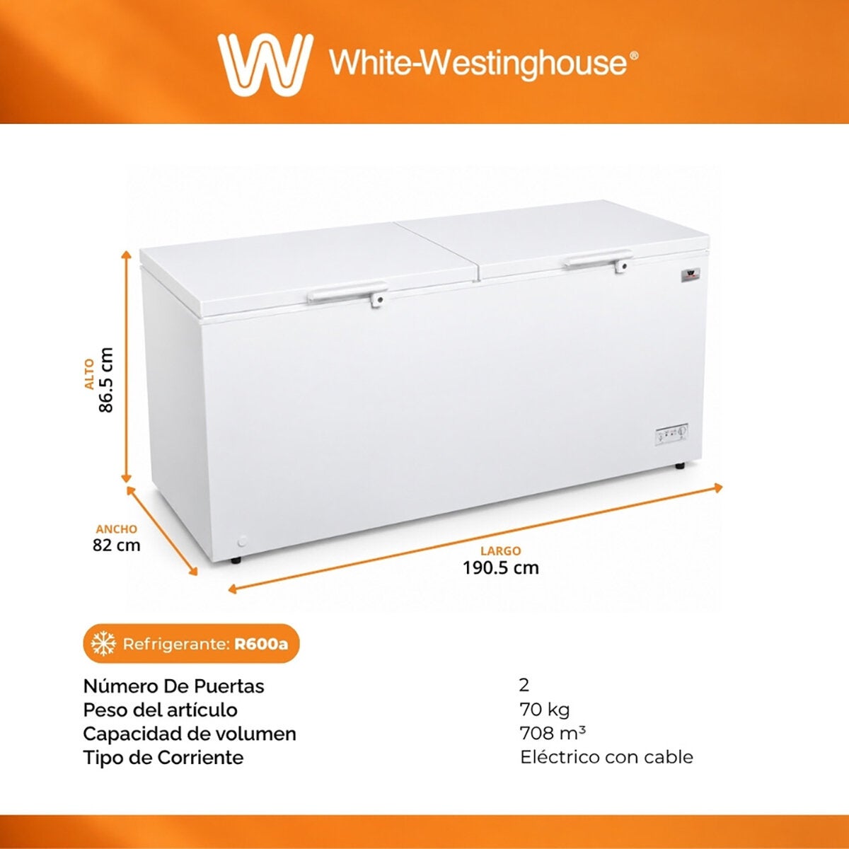 White-Westinghouse Congelador Horizontal 25' White-Westinghouse Congelador Horizontal 25'