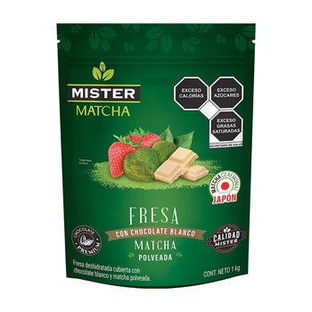 Mister Fresa Cubierta con Chocolate Blanco y Matcha Polveada 1 kg Mister Fresa Cubierta con Chocolate Blanco y Matcha Polveada 1 kg