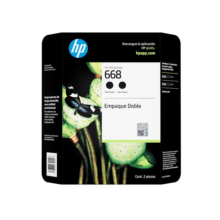HP668 Cartucho de Tinta Negra 2 Pack 6L6T4BL HP668 Cartucho de Tinta Negra 2 Pack 6L6T4BL