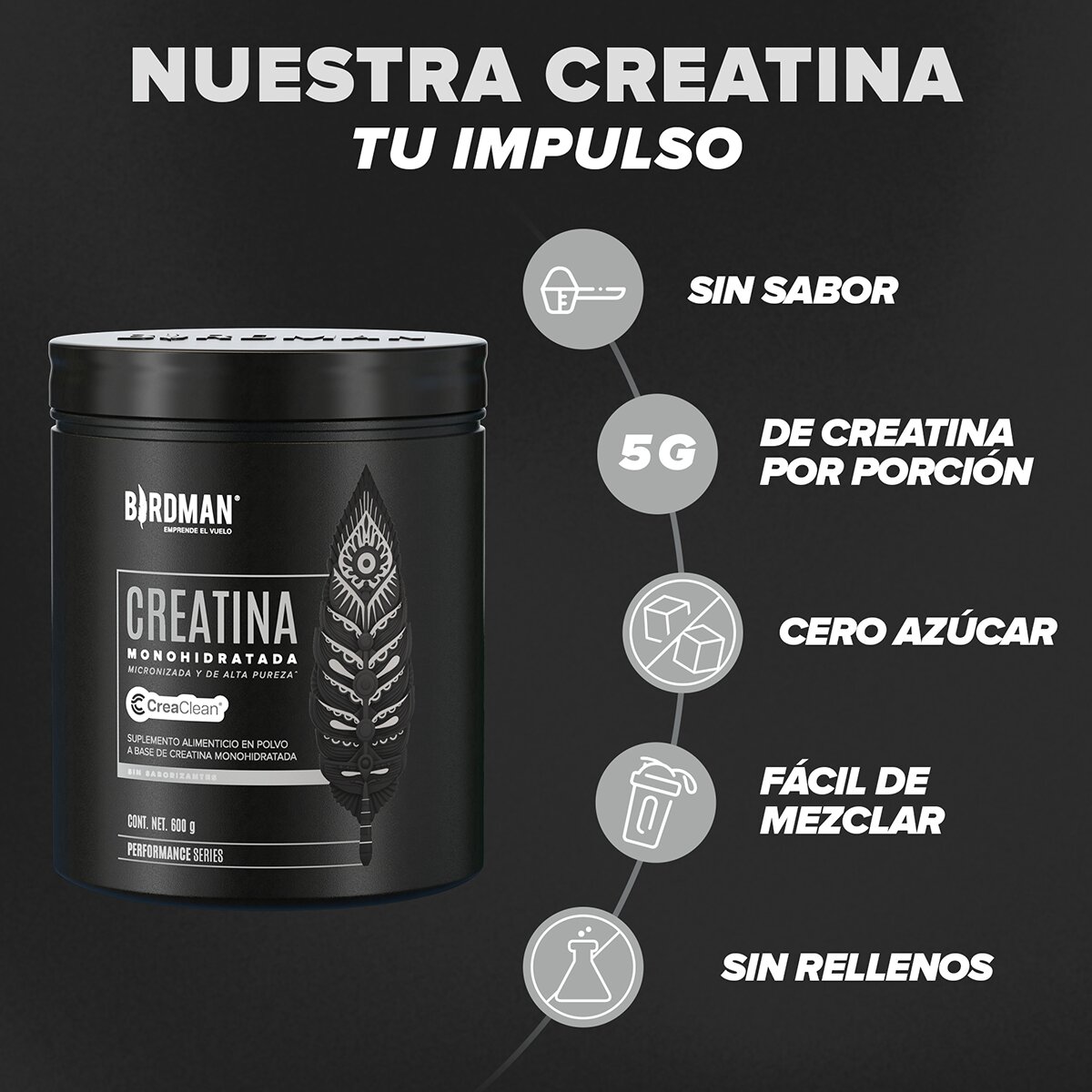 Creatina Monohidratada Birdman 600 gr