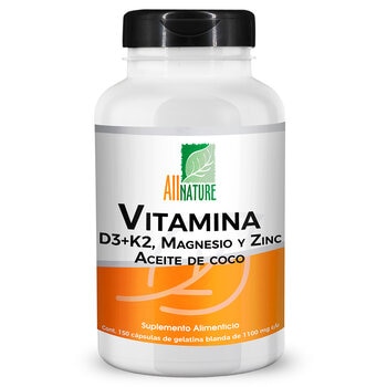 All Nature Vitamina D3+k2  Magnesio Zinc y Aceite de Coco 150 cápsulas