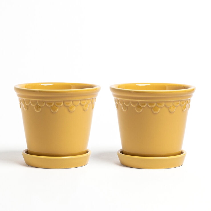 Over & Back, Chelsea Set de 2 Macetas de Cerámica Amarillas