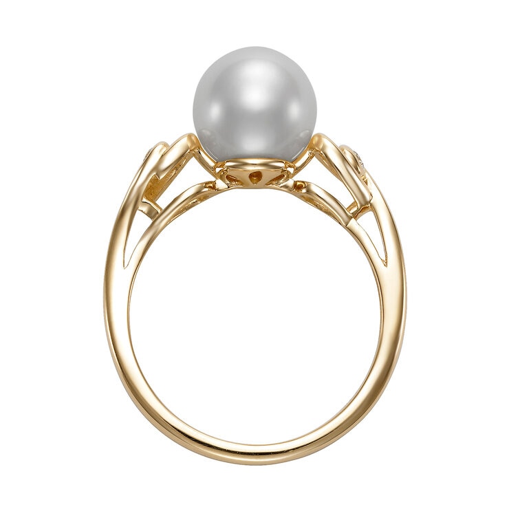 Anillo de Perlas Cultivadas, 8.0-9.0mm, con Diamantes 0.34ctw, de Oro Amarillo de 14K