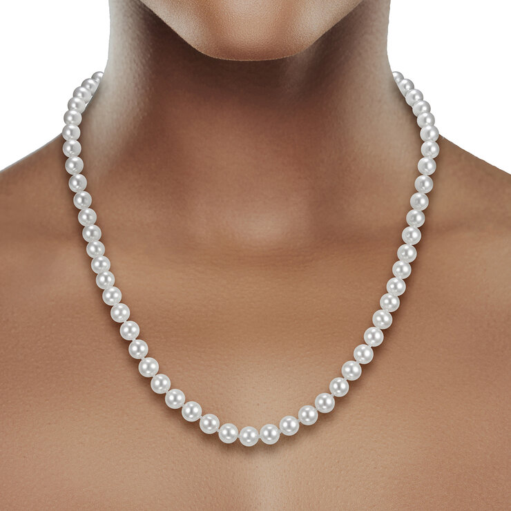 Collar de Perlas Cultivadas, 6.5-7mm, Oro Amarillo de 14K