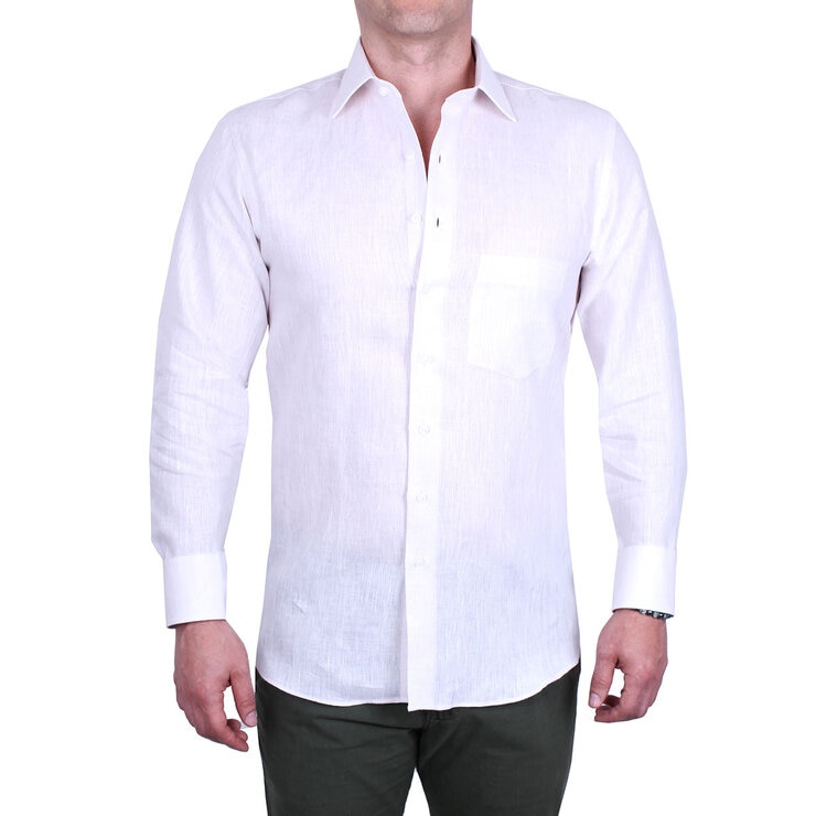Emporio Colombo, Camisa de Lino para Caballero Corte Regular/Slim en Varias Tallas, Color Hueso