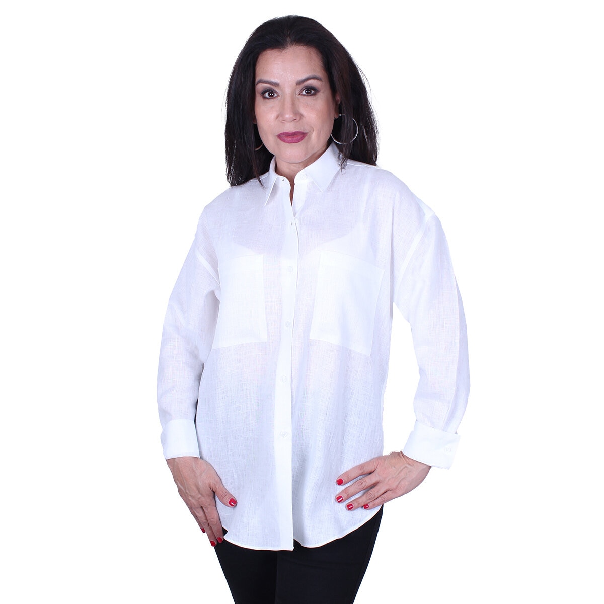 Emporio Colombo, Blusa Oversize de Lino para Dama en Varias Tallas, Color Blanco
