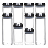 AG, Set de 9 contenedores para cocina con tapa hermética, Tapa Color Negro