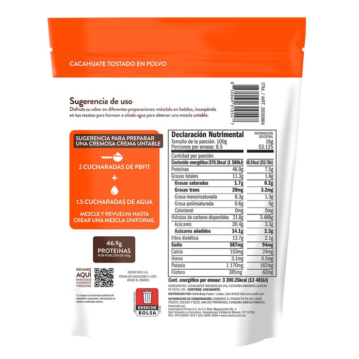 PBfit Clásico Cacahuate Tostado en Polvo 850 g PBfit Clásico Cacahuate Tostado en Polvo 850 g