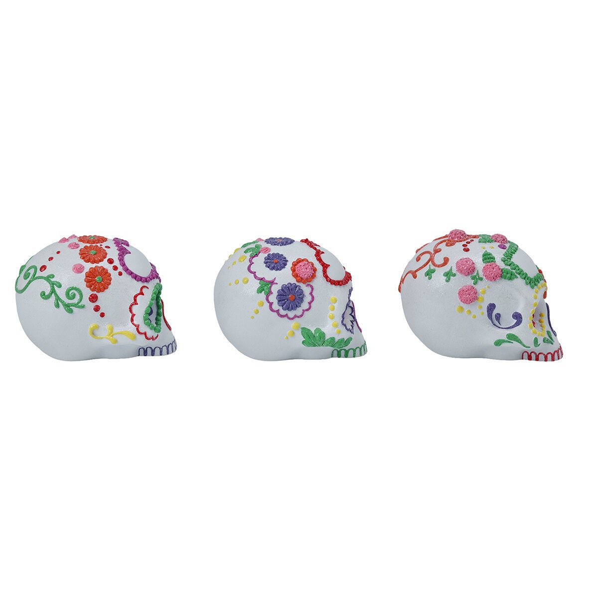 Figuras de Calaveritas de Azúcar con Luces LED, Juego de 3 Pzas. Figuras de Calaveritas de Azúcar con Luces LED, Juego de 3 Pzas.
