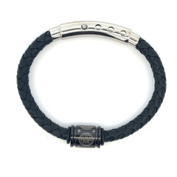 Mayfer, Pulsera de Piel Negra, para Caballero