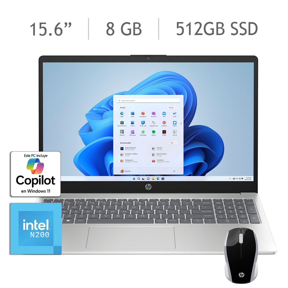 HP 15-fd0037la Laptop 15.6" HD Intel N200 8GB 512GB + HP 200 Mouse HP 15-fd0037la Laptop 15.6" HD Intel N200 8GB 512GB + HP 200 Mouse