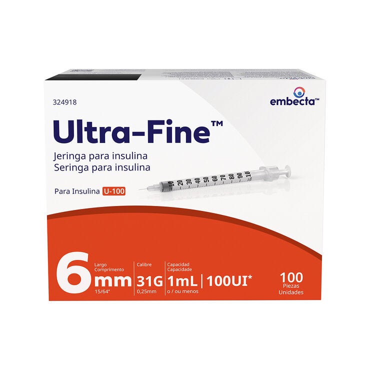 BD Jeringa Ultra-Fine 1mL 31G 6mm con 100 Piezas Autocontenidas BD Jeringa Ultra-Fine 1mL 31G 6mm con 100 Piezas Autocontenidas
