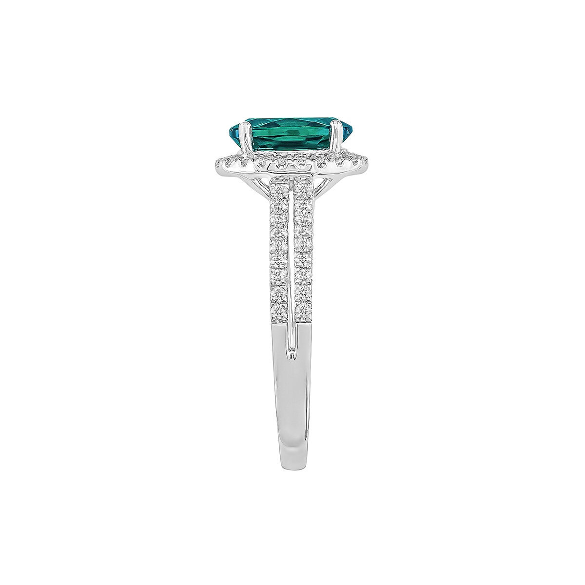 Anillo de Esmeralda Creada con Diamantes, 0.33ctw, Oro Blanco 14K