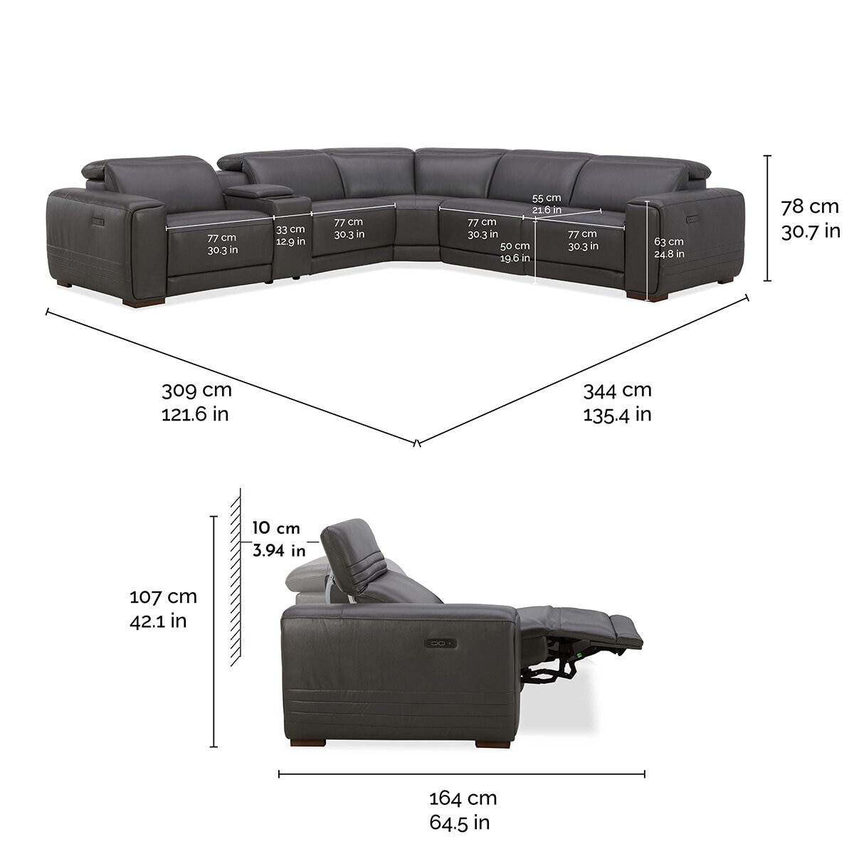 Aiden & Ivy, Karson, Sofá Seccional Reclinable de Piel con Sistema Eléctrico Aiden & Ivy, Karson, Sofá Seccional Reclinable de Piel con Sistema Eléctrico