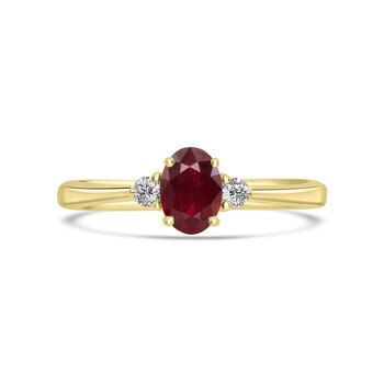 Anillo de Rubí con Diamantes, 0.07ctw, Oro Amarillo 14K