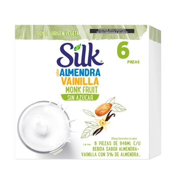 Silk Almendra Bebida de Almendra Sabor Vainilla Endulzada con Monkfruit 6 pzas de 946 ml