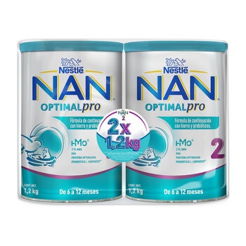 Nestle NAN Optipro 2 fórmula para bebé 2 Latas de 1.2 kg